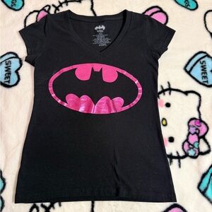 Batman Gray V-Neck Tee with Pink Accents